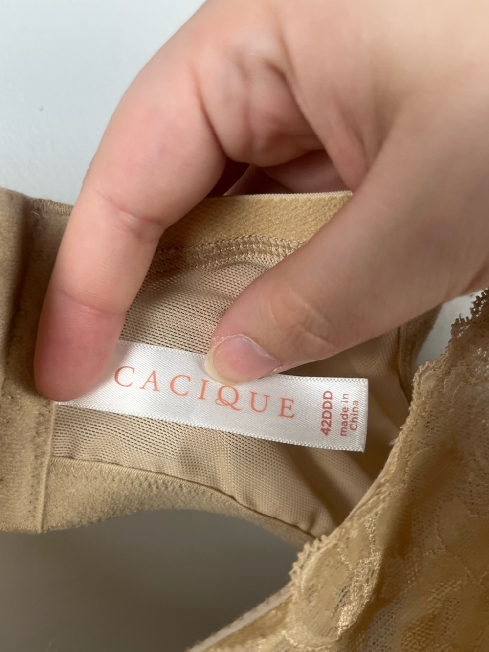 Cacique 42DDD Bra Beige Modern Lace Covered Unlined Full Coverage Underwire Bow - Picture 3 of 6
